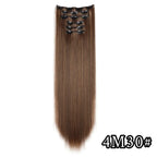 Straight synthetic hair extension, medium brown with black clip-in combs
