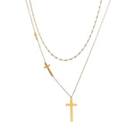 Gold and silver double-layer cross pendant necklace with cross charms
