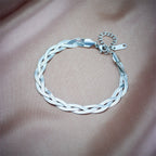 Silver-toned snake chain necklace and bracelet set with toggle clasp and charm links