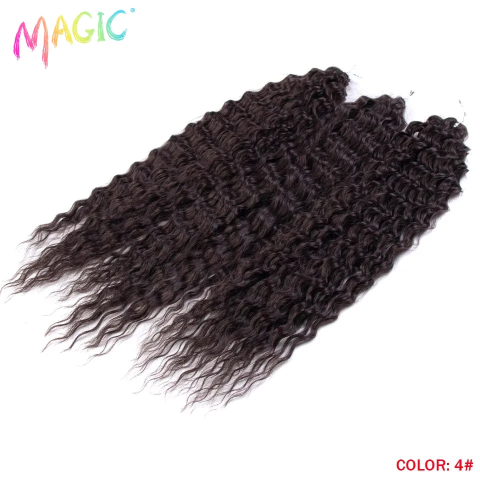 Water-wave crochet braids bundle, dark brown curly wavy strands