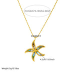Gold chain starfish flower pendant with blue and turquoise enamel