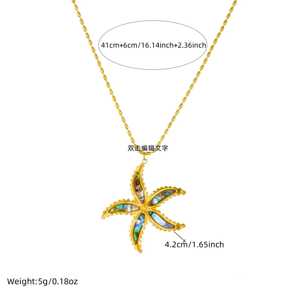 Gold chain starfish flower pendant with blue and turquoise enamel