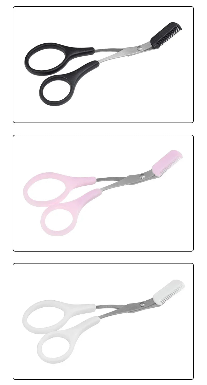 Eyebrow scissors with comb, black, pink and white versions