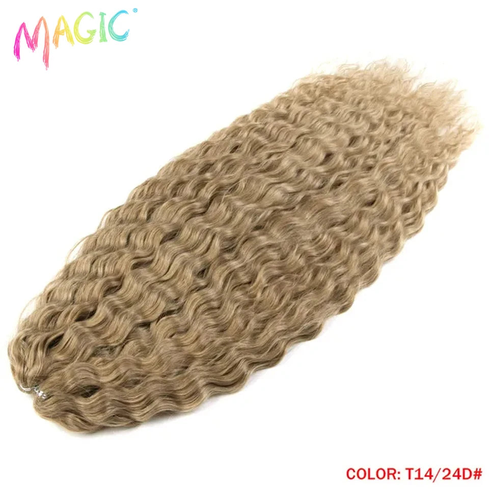 Synthetic ombre crochet braids with water-wave curls, warm tan with darker roots