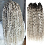 Water-wave hair extension swatch in cool gray ombre with defined waves