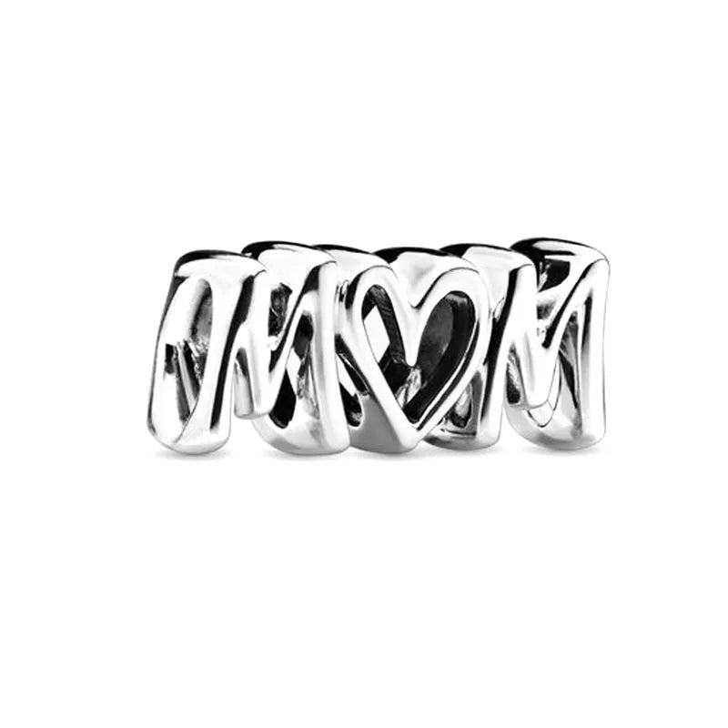 Sterling silver script charm bead with raised letter design