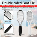 Double-sided foot file with perforated metal blade, black and white handles