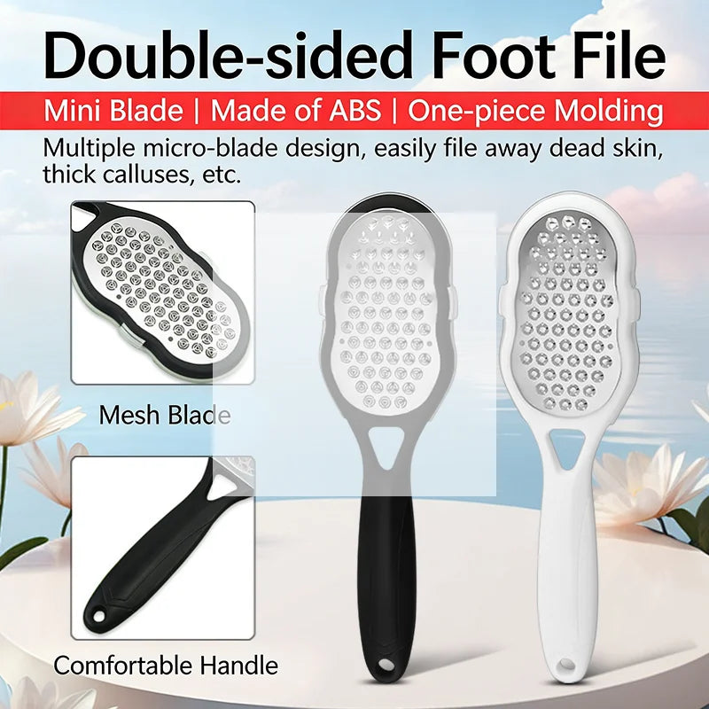 Double-sided foot file with perforated metal blade, black and white handles