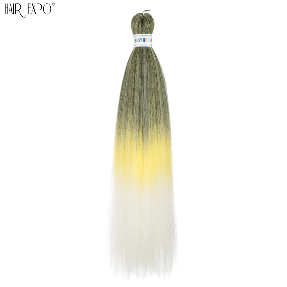 Synthetic braiding hair extension bundle, olive to yellow ombre with white ends