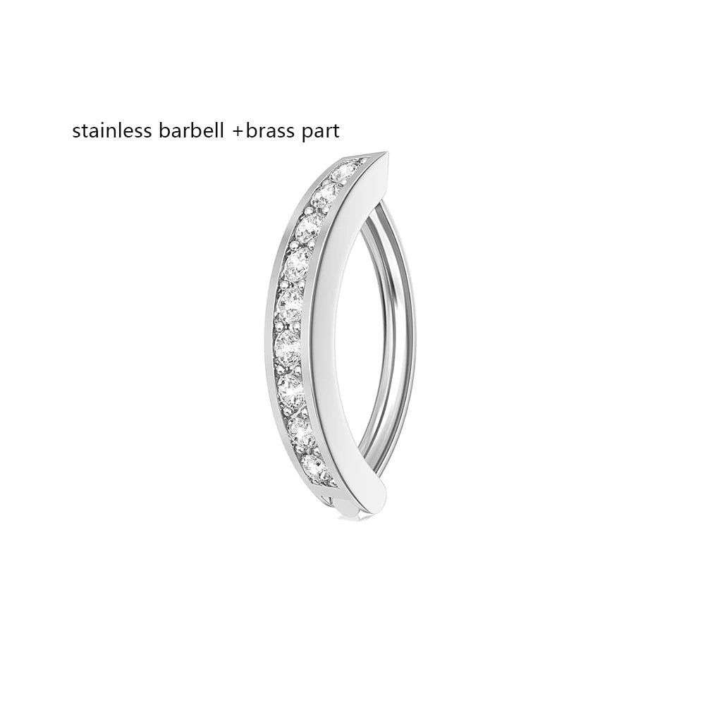 Belly button ring clicker with clear stone line in silver-tone hoop