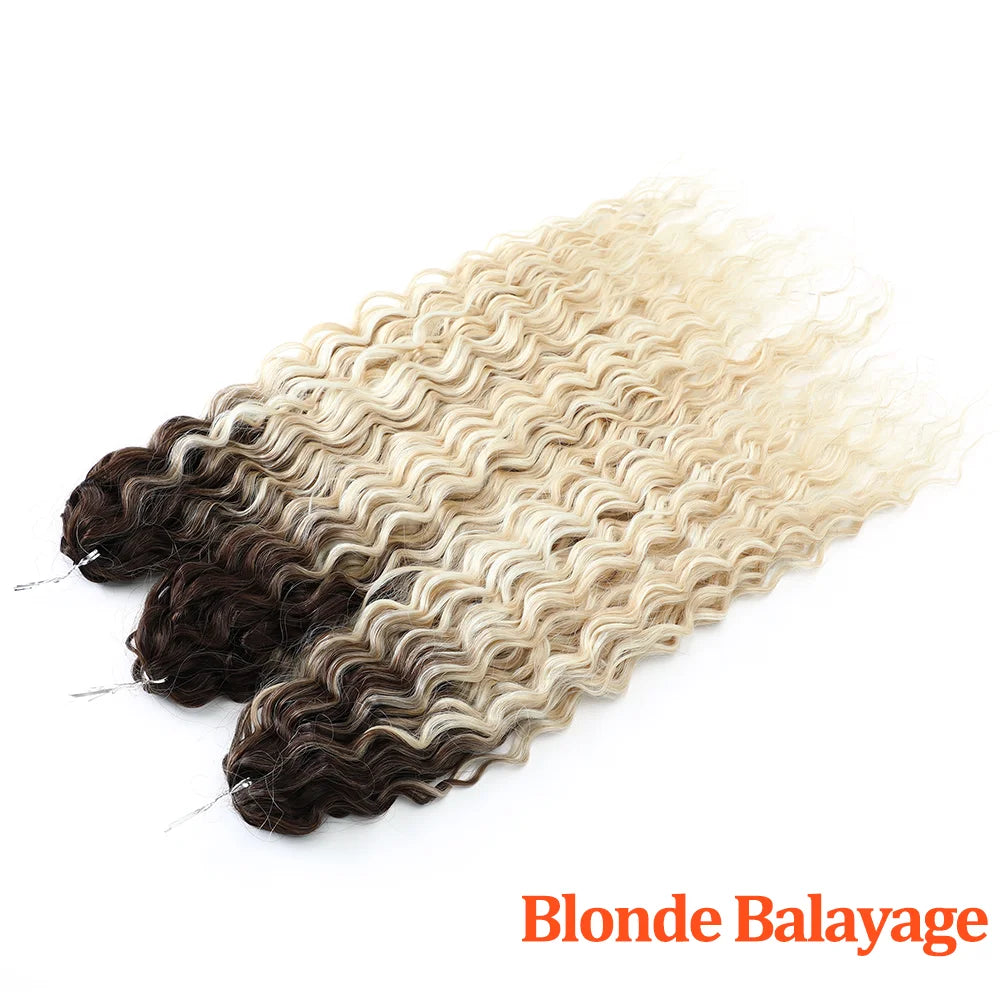 Synthetic curl crochet hair extension, blonde balayage ombre, water-wave curls