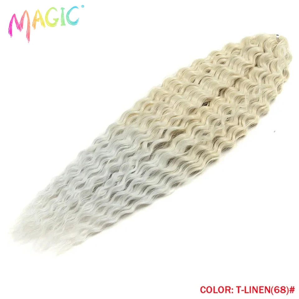 Synthetic ombre crochet braids with water-wave curls, creamy blonde tone