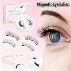 Magnetic faux mink eyelashes set with curved lashes, applicator, and lash placement guide
