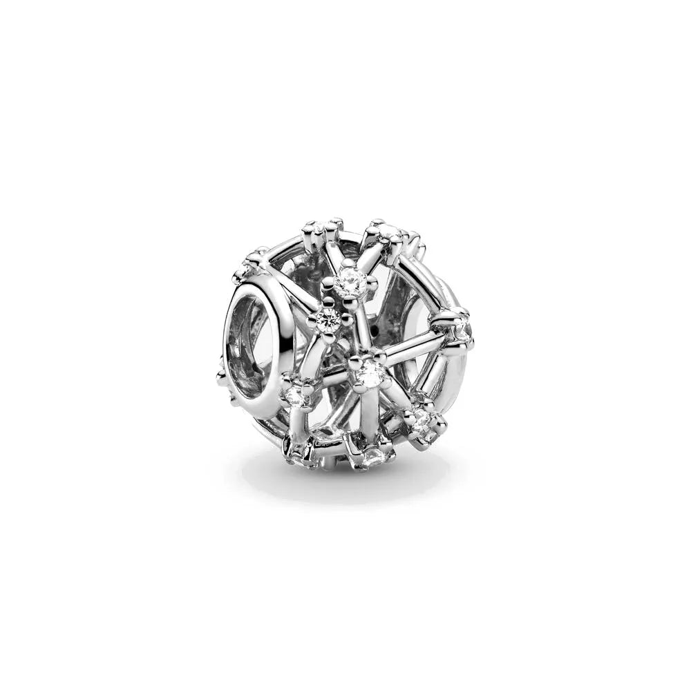 Round 925 sterling silver charm bead with cross-like centerpiece and detail links