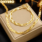Gold snake-chain necklace and bracelet set, layered twisted links with clasp hardware