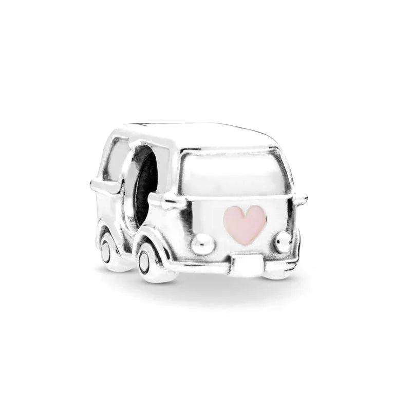 Sterling silver car charm bead with heart on the side panel