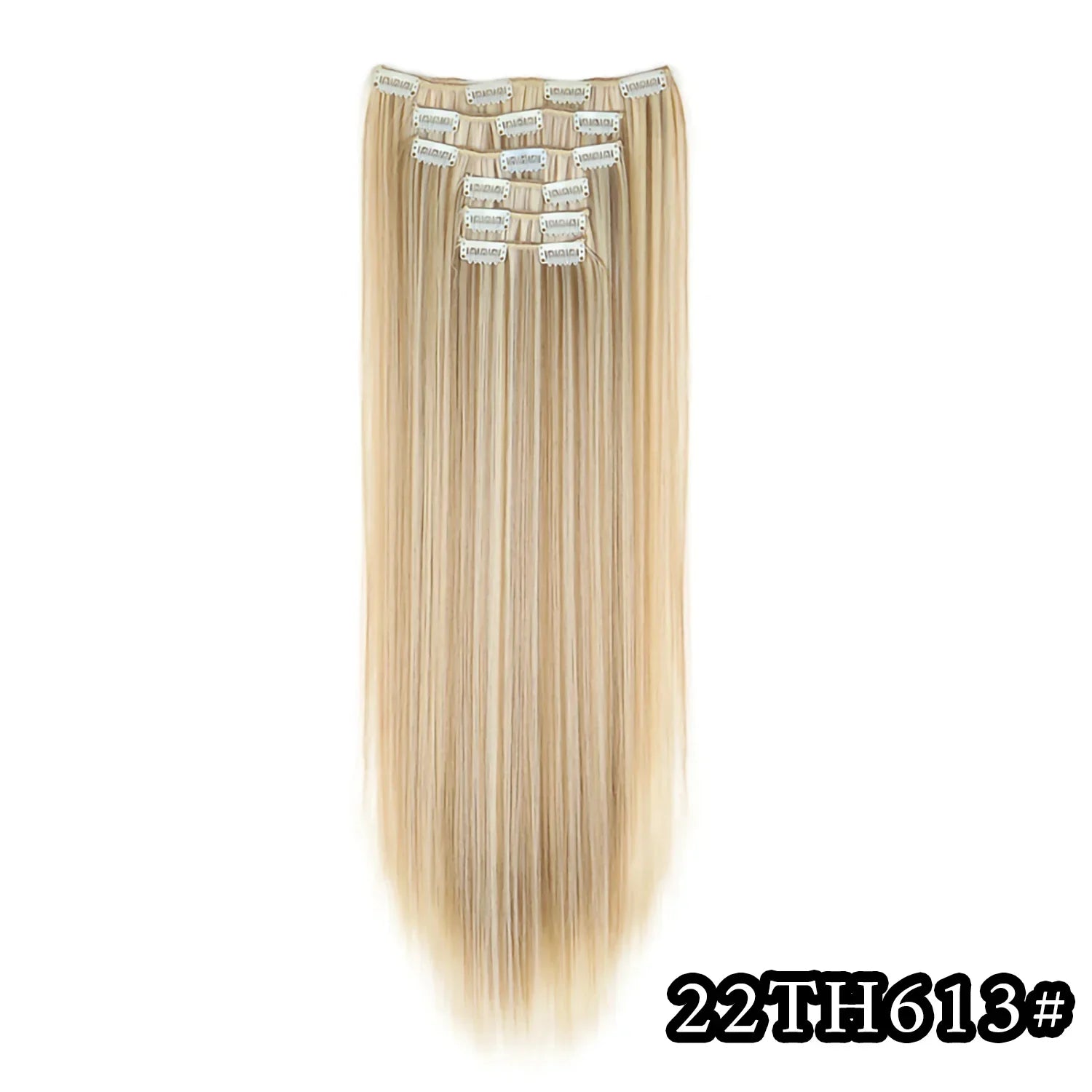 Straight synthetic hair extension, pale blonde with light clip-in combs