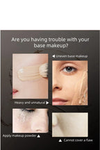 Silicone face mask brush application diagram with skin base-makeup comparison panels