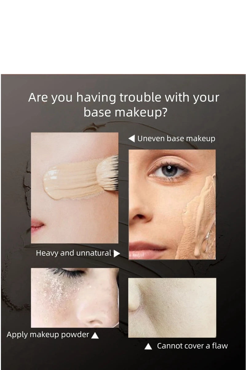 Silicone face mask brush application diagram with skin base-makeup comparison panels