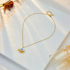 Eye pendant choker necklace, gold chain with blue evil-eye pendant and clasp loop