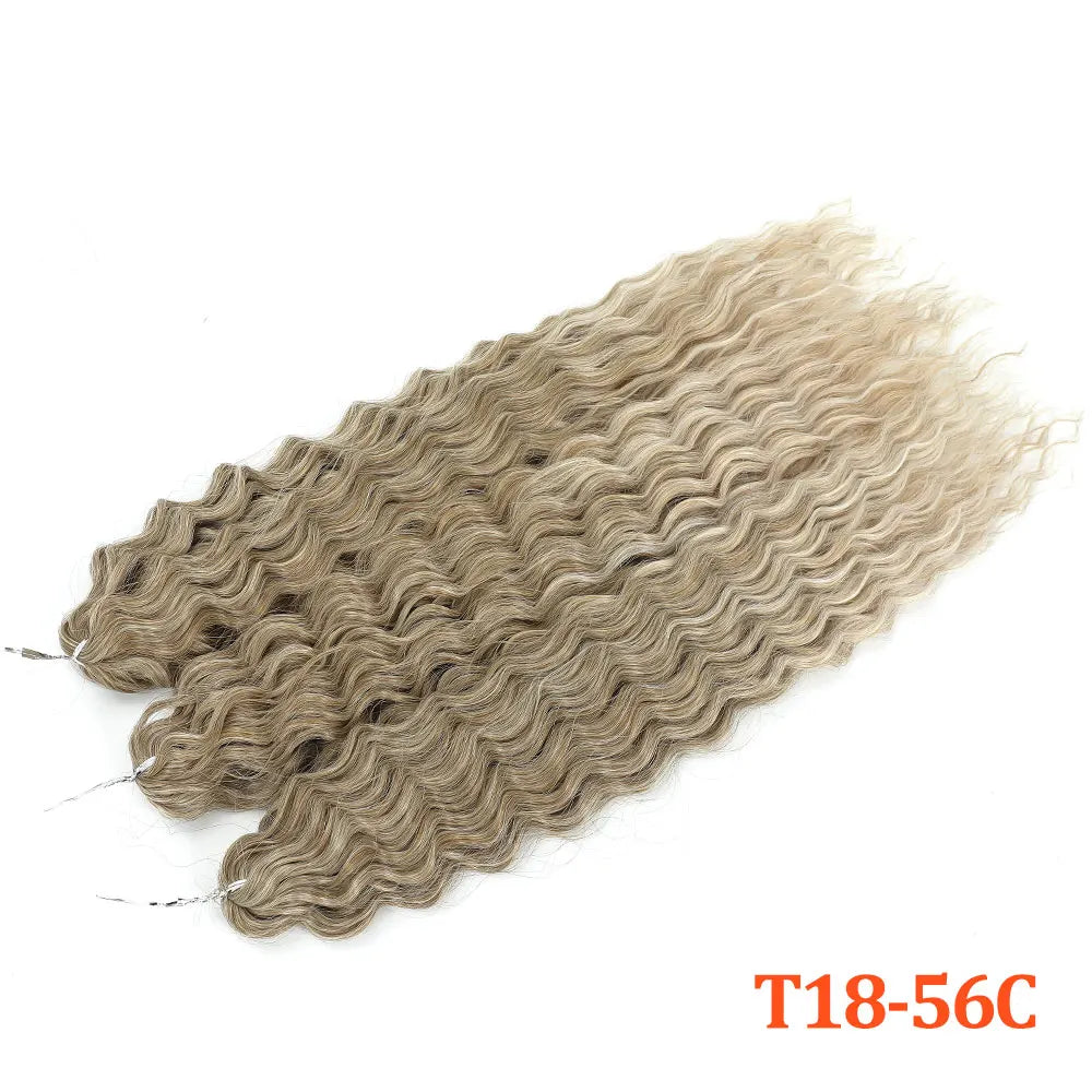 22-inch curl crochet hair extension strand bundle in light beige, water-wave curls