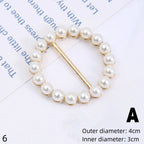 Gold round scarf brooch clip with white pearl beads and gold bar pin
