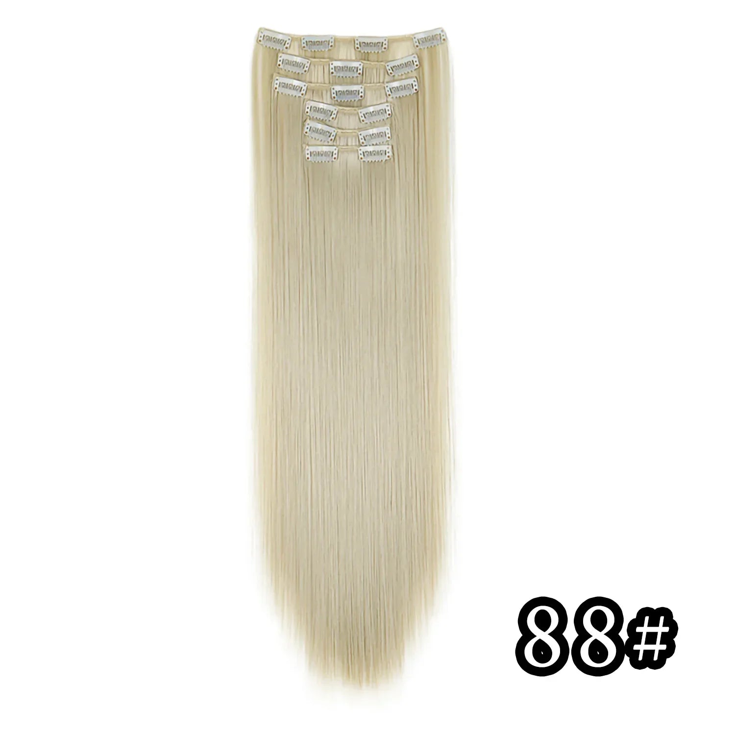 Full head clip-in hair extensions, long straight pale blonde hair with comb clips, 88#