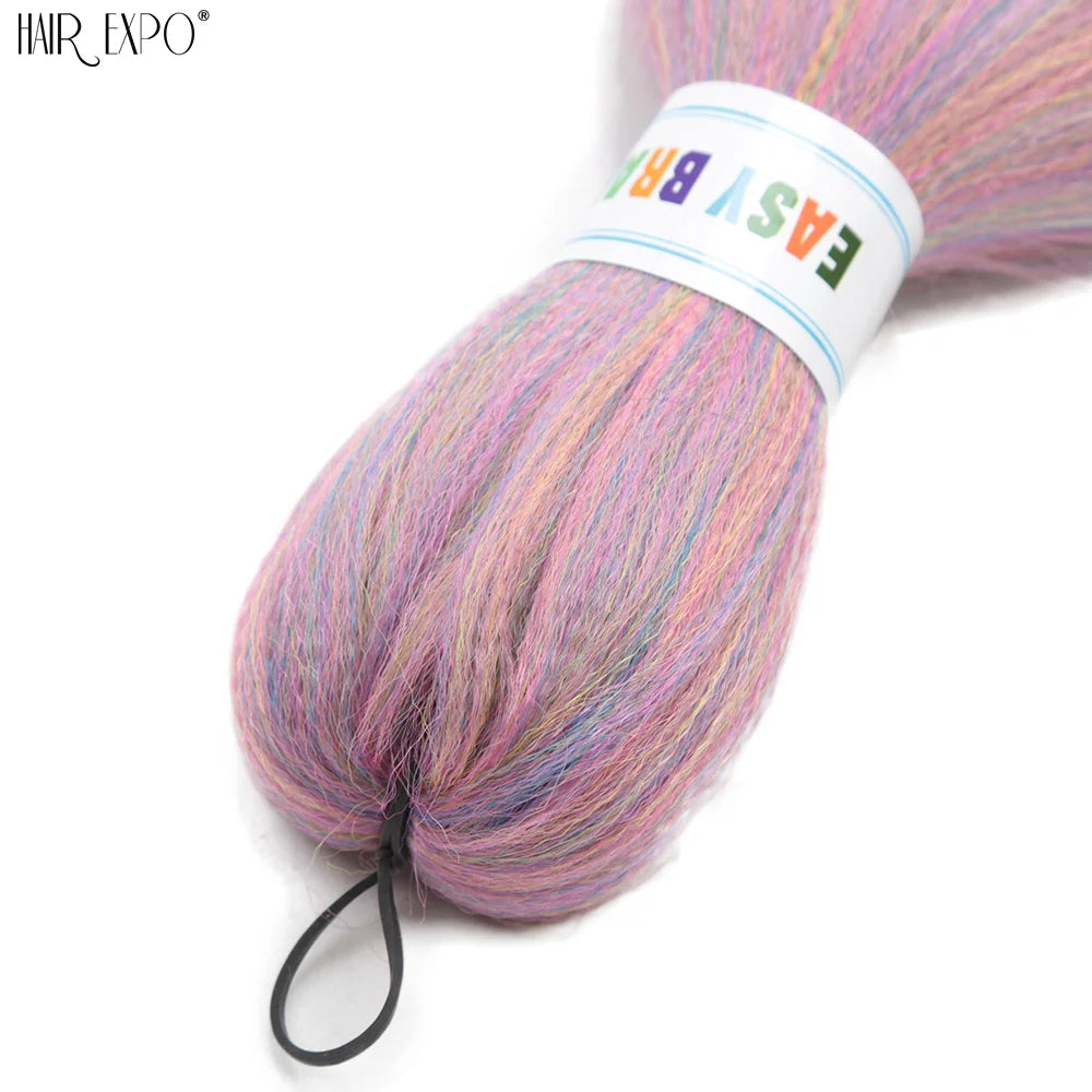 Synthetic braiding hair extension bundle, purple with pink and multicolor streaks