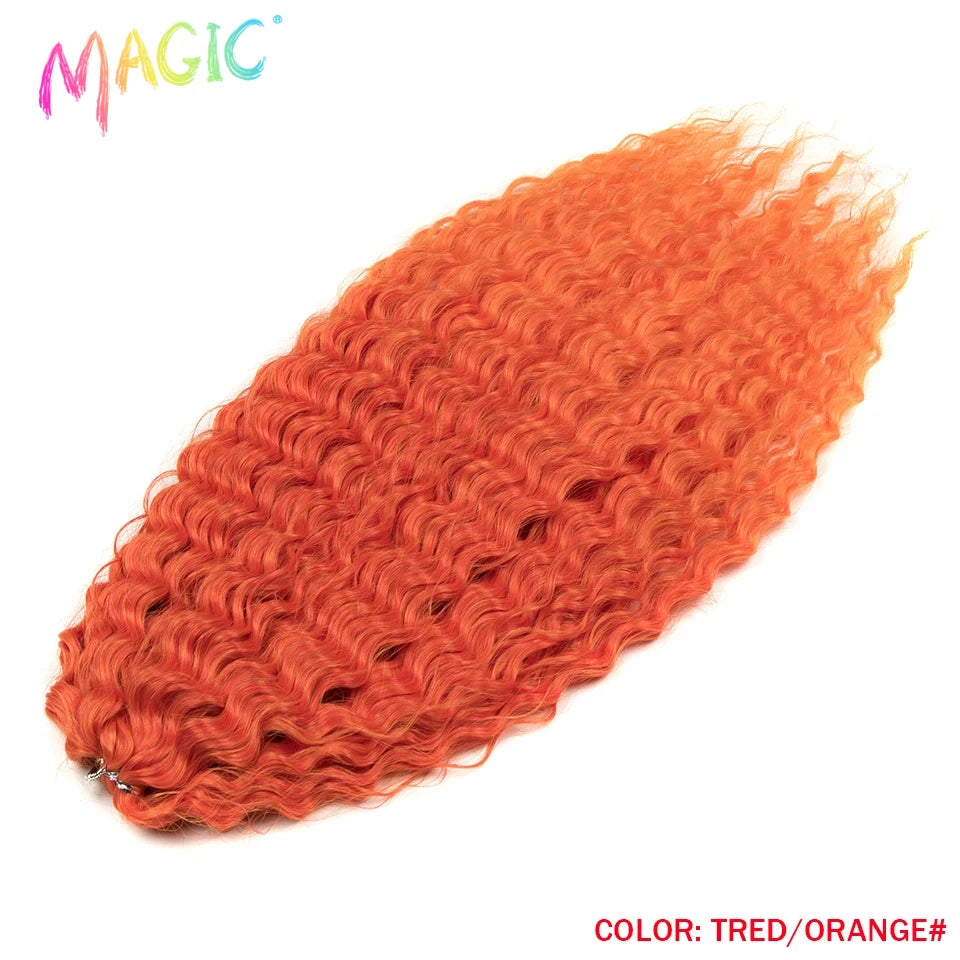 Synthetic water-wave crochet braids in bright orange with springy textured curls