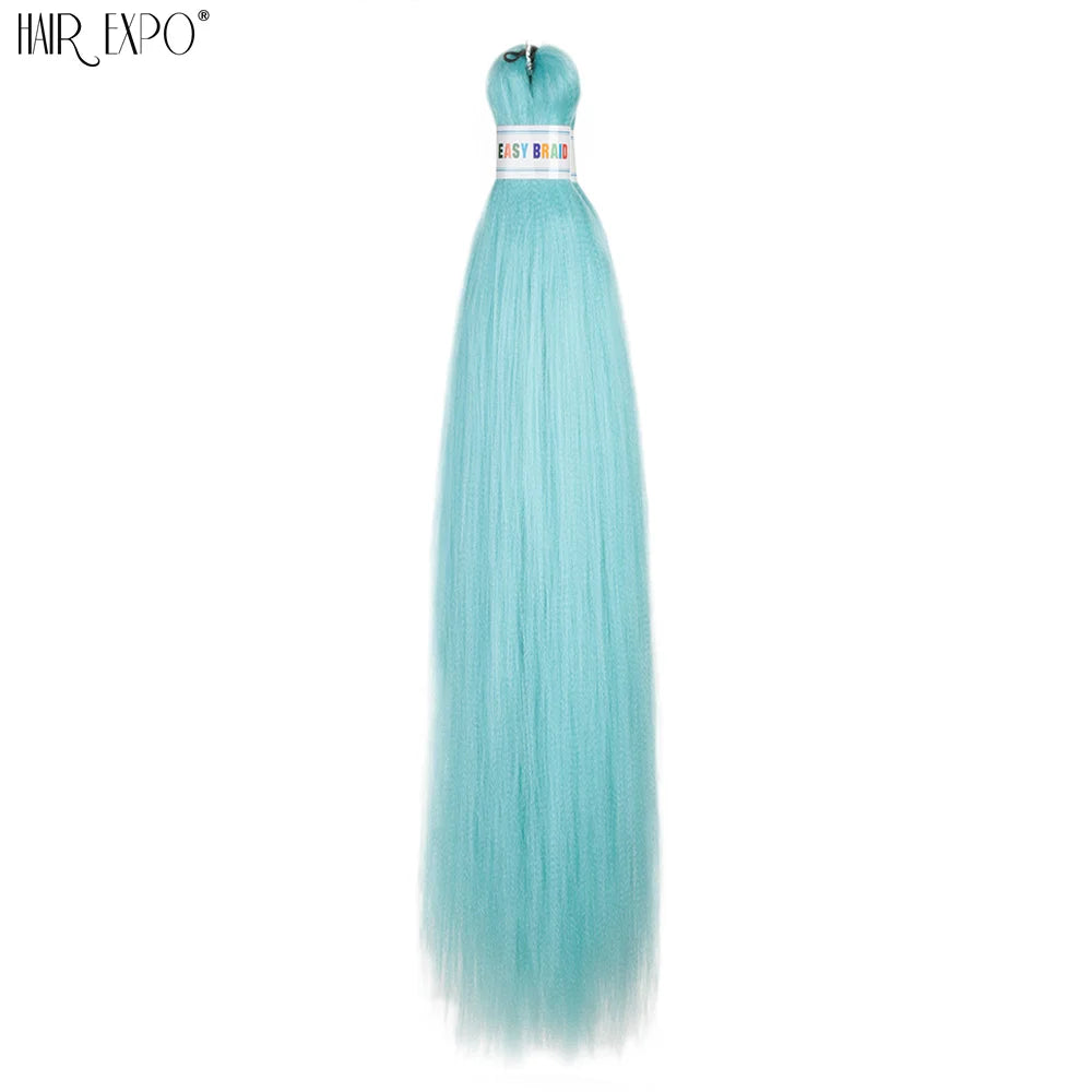 Synthetic braiding hair extension bundle, teal to light aqua ombre with long strands
