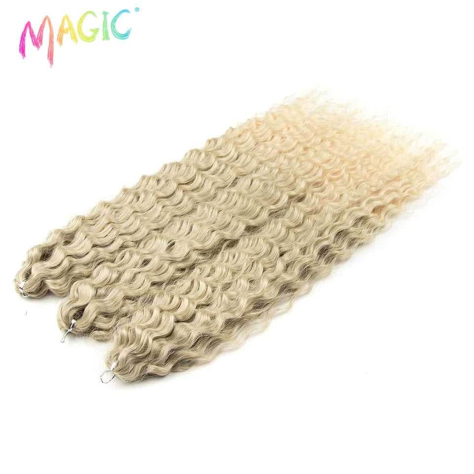 Synthetic water-wave crochet braids in light cream blonde, loose curly waves