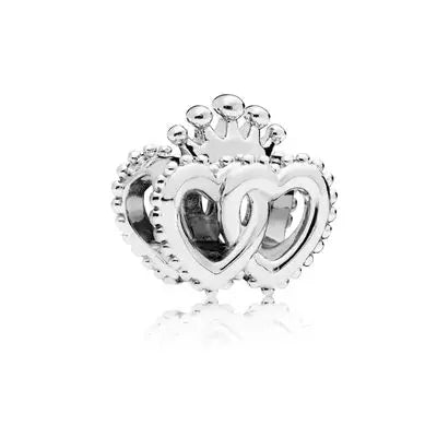 Sterling silver heart charm bead with small heart motifs and stone halo