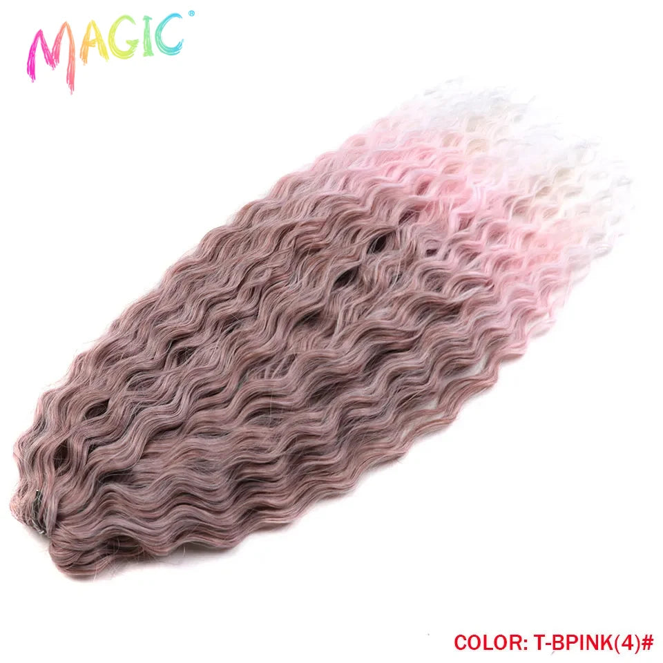 Water wave crochet braids, synthetic ombre mauve to pale pink wavy curls