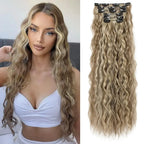 Light blonde wavy clip-in hair extension weft with metal clips, long length