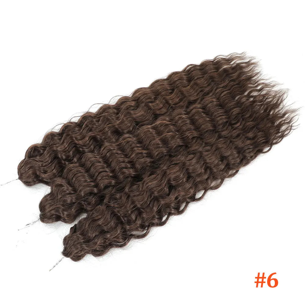 22-inch curl crochet hair extension strand bundle in dark brown, water-wave curls