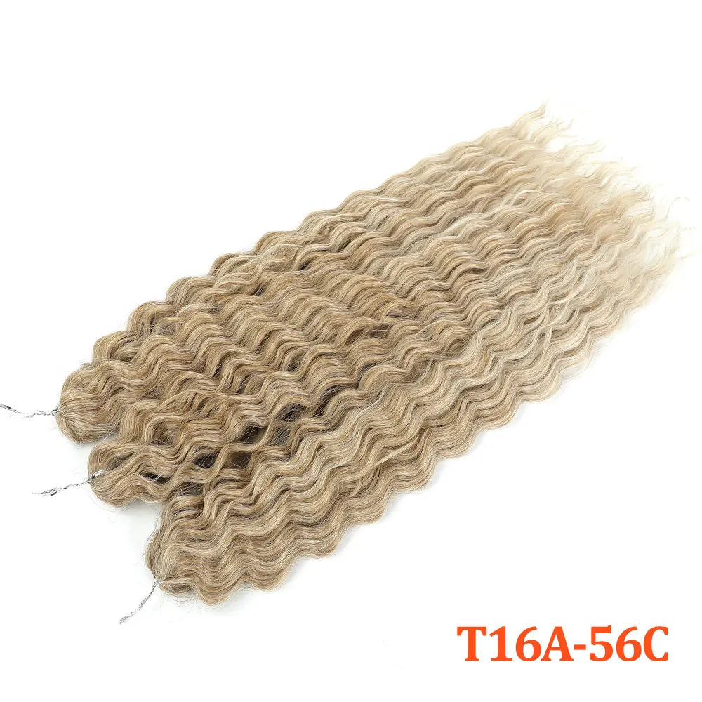 Curly hair extension bundle, light blonde water-wave crochet texture