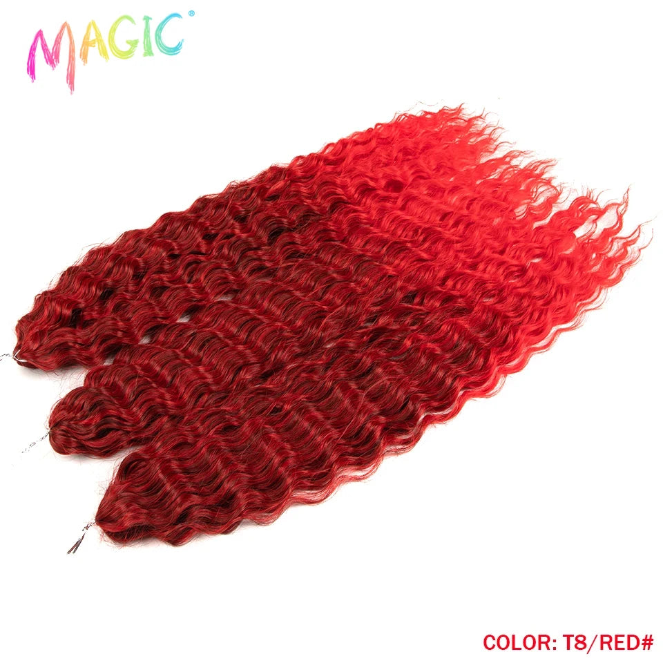 Synthetic curl crochet braids, wavy texture in bright red