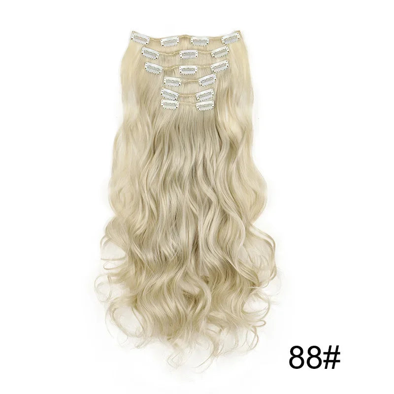 Full head clip-in hair extension, long wavy light blonde with snap clips