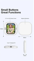 White magnetic selfie monitor screen with 2.01-inch display and Type-C charging port