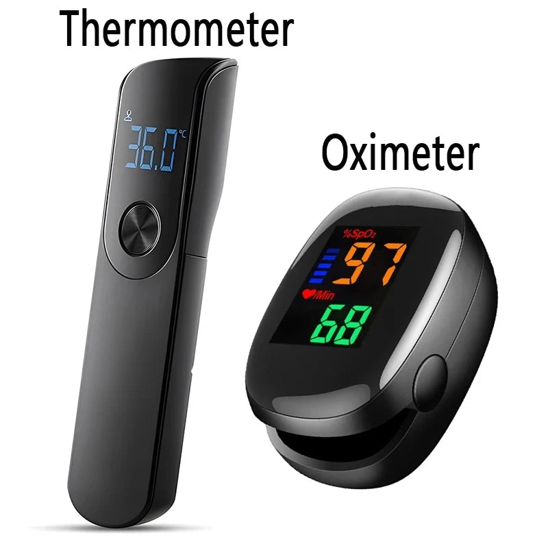 Non-Contact Infrared Thermometer & Finger Blood Oxygen Oximeter — LED Display