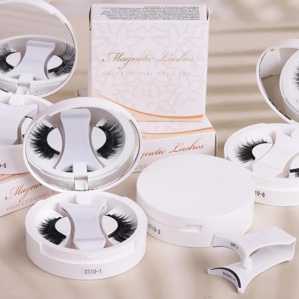 Magnetic faux mink eyelashes with white display tray and applicator, multiple lash styles