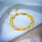 Gold snake chain necklace and bracelet set with toggle clasp and linked chain segments