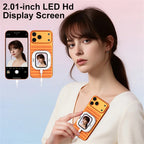 Mini magnetic selfie monitor screen with small LED display showing a selfie preview