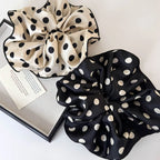 Cotton polka-dot scrunchie set: cream with black dots and black with white dots