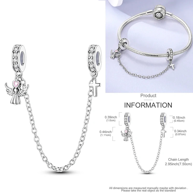 Sterling silver cross dangle charm with small angel figure and crystal hoop