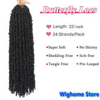 Black butterfly loc crochet hair bundle, long tightly curled strands with fringe ends