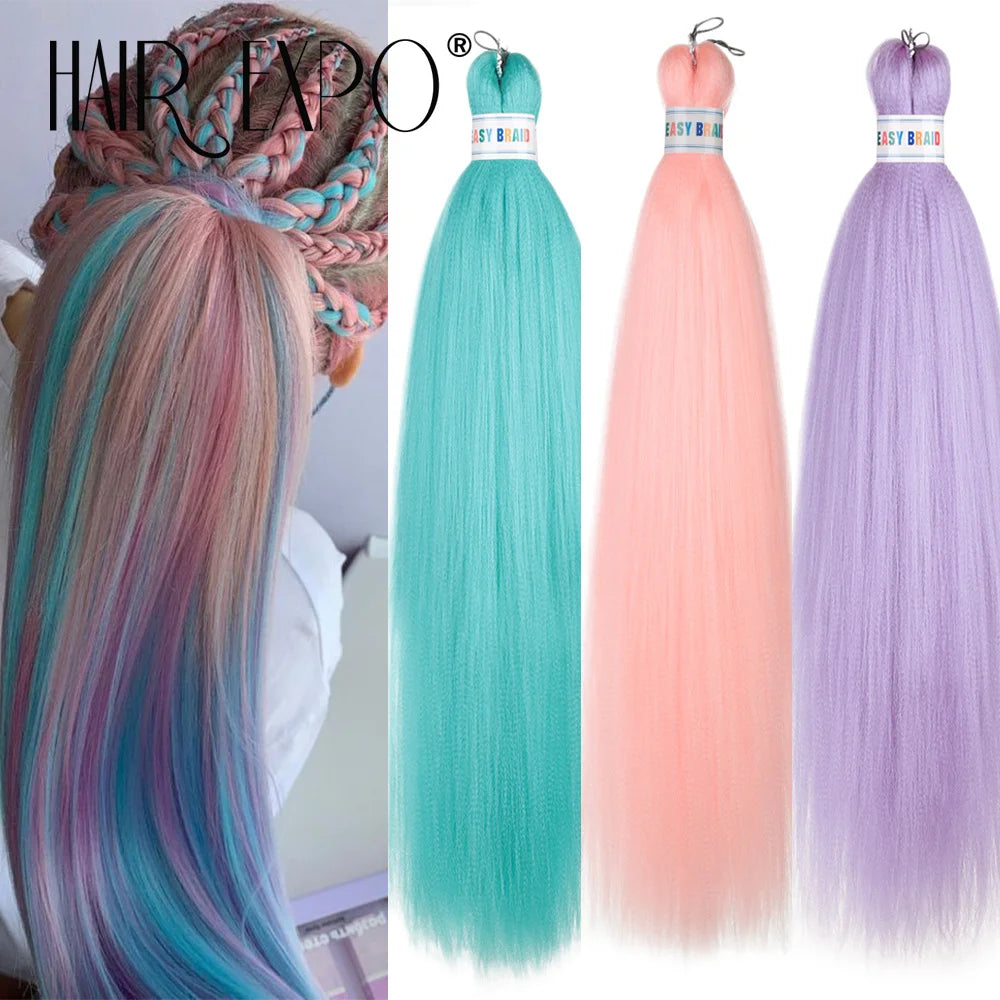 26-inch synthetic pre-stretched braiding hair extensions, teal, peach and purple braids
