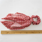Maroon chiffon ribbon scrunchie scarf with white polka dots