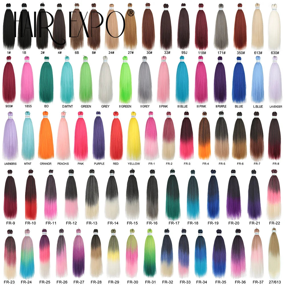 Color chart of 26-inch synthetic pre-stretched braiding hair extensions