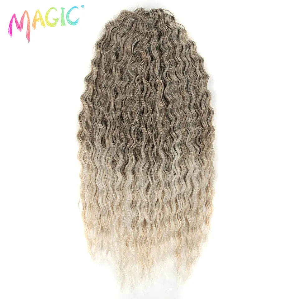 Water-wave crochet braids bundle, light ash brown to cream wavy curls